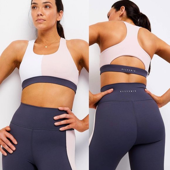 All Fenix Three Stone Pink White Grey Colorblock Sports Bra - Picture 1 of 9